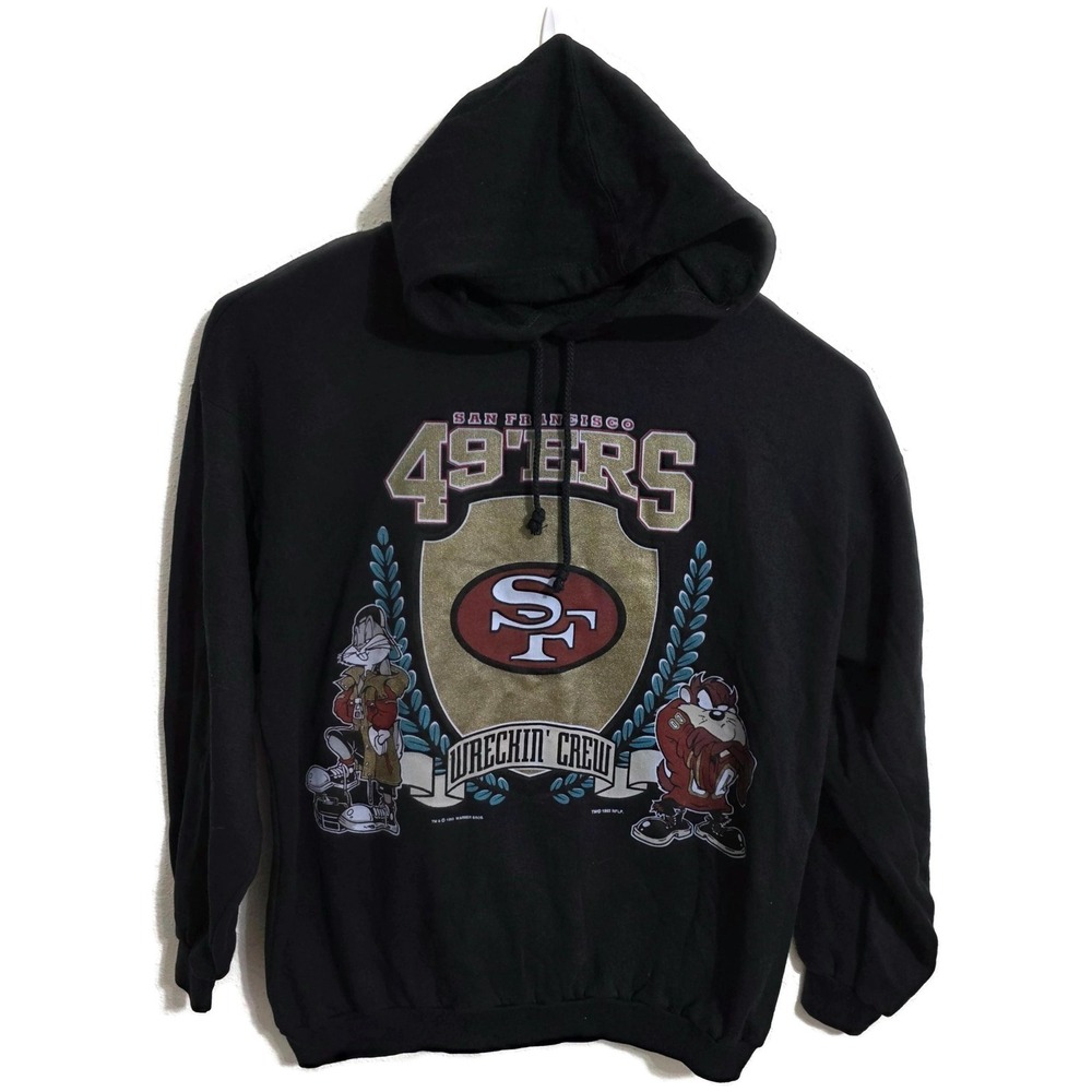 Vintage San Francisco 49ers Hoodie Sweatshirt Mens XL Black NFL SUN Looney 1993